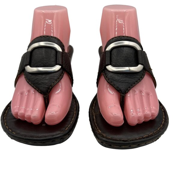 Born Womens 9 Brown Leather Wedge Sandals Thong Flip Flops Cushion Comfort - Picture 12 of 16